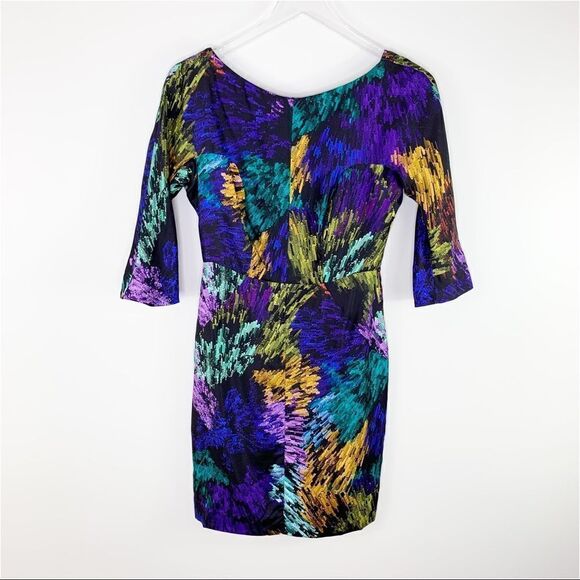 Milly NY Delaney Galaxy Print 3/4 Sleeve Silk Dress V-Back‎ Exposed Zip Sz 2 - Picture 2 of 12